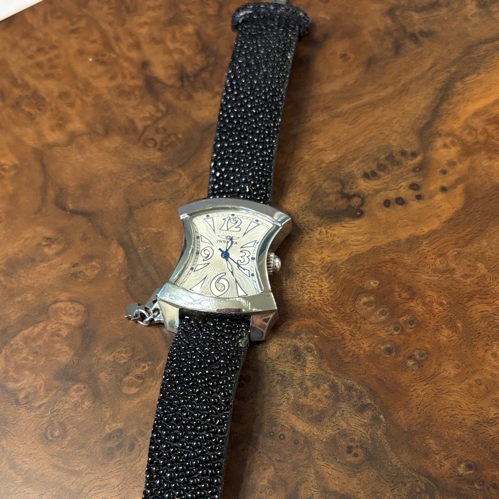 Invicta 2431 Silver Case Watch with Black Galuchat Strap ladies